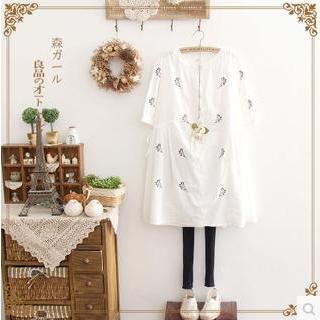Embroidered Elbow-sleeve Dress