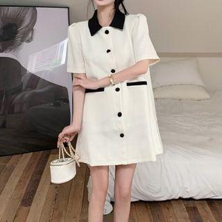 Short-sleeve Collar Button-up Mini Dress