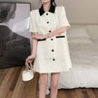 Short-sleeve Collar Button-up Mini Dress