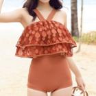Set Of 2: Frill-trim Swimsuit + Cover-up