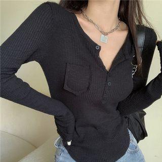 Round Neck Button-up Top