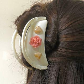 Floral Hair Claw 2390a - Hair Claw - Pink Flower - Yellow - One Size