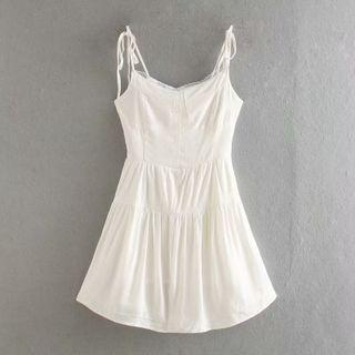 Spaghetti Strap V-neck Tie-shoulder Mini A-line Dress