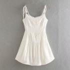 Spaghetti Strap V-neck Tie-shoulder Mini A-line Dress