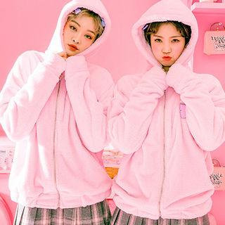 Bunny-appliqu  Coral-fleece Hoodie