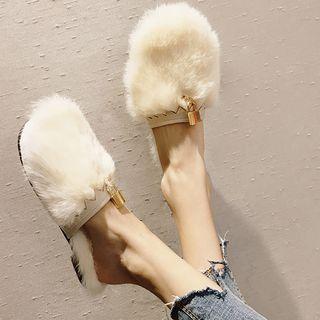 Lock Accent Faux Fur Mules