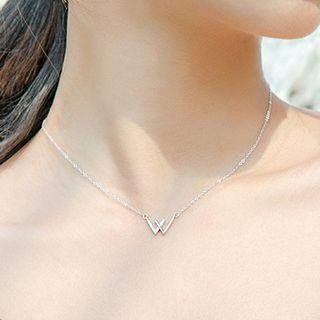 925 Sterling Silver Rhinestone Letter W Pendant Necklace As Shown In Figure - One Size