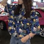 Floral Short-sleeve Shirt Blue - One Size