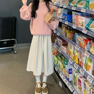 Long-sleeve Plain Knit Sweater / Plain Maxi  Skirt