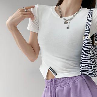 Slim-fit Slited Crop T-shirt In 6 Colors