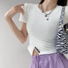 Slim-fit Slited Crop T-shirt In 6 Colors