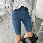 Band-waist Skinny Denim Shorts
