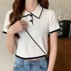 Contrast Trim Knit Cropped Polo Shirt