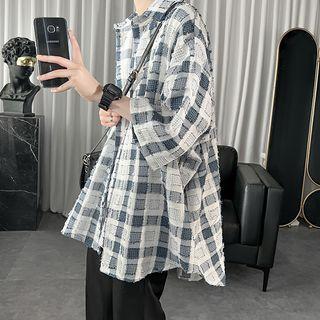 3/4-sleeve Plaid Shirt Jacket