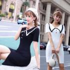 Short Sleeve Contrast Trim Polo Dress