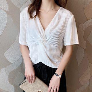 Short-sleeve Striped Twisted Top
