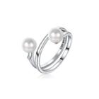 925 Sterling Silver Elegant Noble Fashion Adjustable Opening Ring With Pearl Silver - One Size