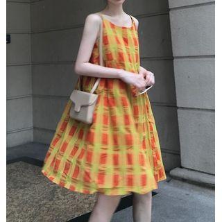 Plaid Tank Dress As Shown In Figure - One Size