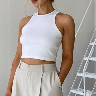 Set: Crop Tank Top + Off-shoulder Asymmetrical Crop Top