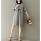 Long-sleeve Contrast-trim Gingham Dress