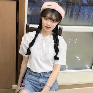 Heart Embroidered Sailor Collar Short-sleeve T-shirt