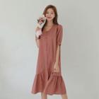 V-neck Button-front Midi Dress