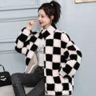 Stand-collar Checkered Fleece Jacket