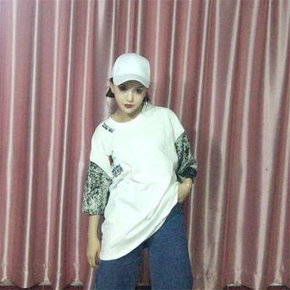 Short-sleeve Velvet Panel T-shirt