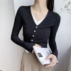 V-neck Mock Two Piece Button-up Cardigan