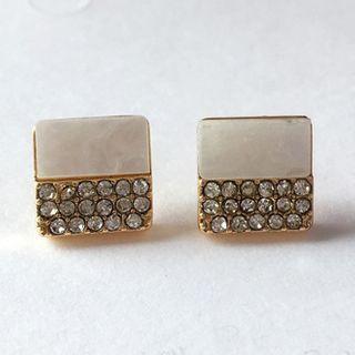 Rhinestone Square Earring 1 Pair - S925silver Earrings - One Size
