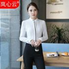 Contrast Trim Stand Collar Long-sleeve Shirt / Dress Pants