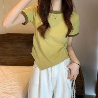 Contrast Trim Irregular Cropped T-shirt