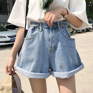 High Waist Denim Shorts Light Blue - One Size
