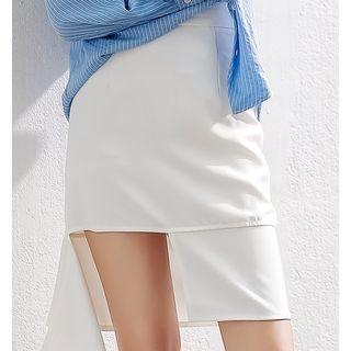 Asymmetric-hem Plain Mini Skirt