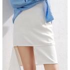 Asymmetric-hem Plain Mini Skirt