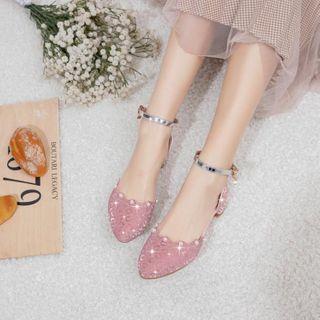 Low Heel Faux Pearl Mary Jane Sandals