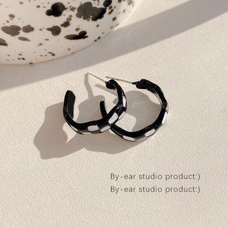Open Hoop Earring 1 Pair - E4521 - Black & White - One Size