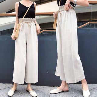 Linen Wide-leg Pants With Cord