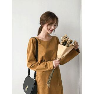 Round-neck Buttoned Long Wrap Dress