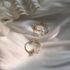 Faux Pearl Alloy Knot Hoop Earring 1 Pair - 925 Silver Stud - Gold - One Size