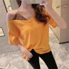 Short-sleeve Mock Two-piece T-shirt Tangerine - One Size