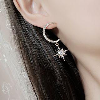 Rhinestone Moon & Star Drop Earrings