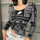 Long Sleeve Lettering Printed Crop Top