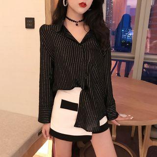 Glitter-stripe Loose-fit Shirt Black - One Size