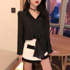 Glitter-stripe Loose-fit Shirt Black - One Size