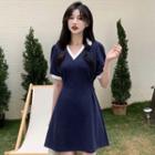 Short-sleeve Collar Contrast Trim A-line Dress (various Designs)