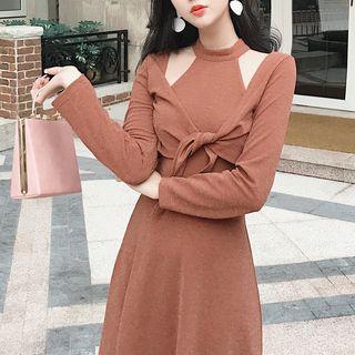 Set: Slim-fit Halter Sleeveless Dress + Plain Cropped Jacket