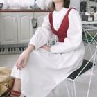 Set: Plain Mock Neck Long Sleeve Midi Dress + Knit Vest