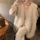 Faux Fur Open-front Vest 2911 - White - One Size
