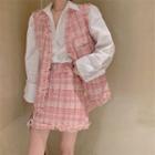 Tweed Vest / Plain Blouse / Tweed A-line Skirt
